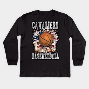 American Flag Personalized Cavaliers Proud Name Basketball Kids Long Sleeve T-Shirt